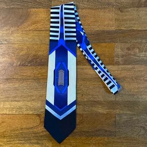 Vintage 100% silk blue art deco style tie by Bespoke apparel